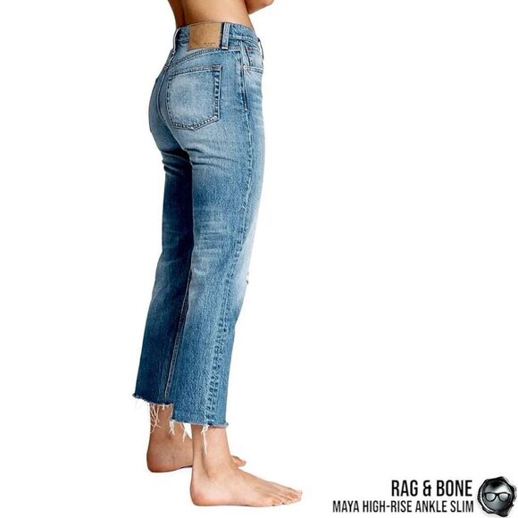 RAG & BONE MAYA HIGH-RISE ANKLE STRAIGHT JEANS IN AQUARIUS W/ HOLES SIZE 28 - Picture 4 of 16